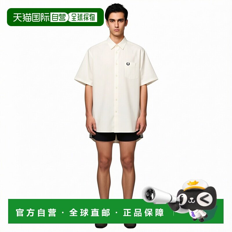 日本直邮FRED PERRY 男装 宽松短袖衬衫 半高领设计 裾部条纹点缀