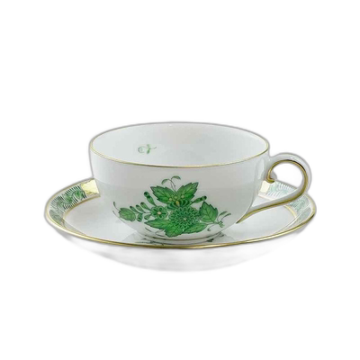 日本直邮Herend 赫伦德 Apony Green 摩卡 杯&茶托 02710-0-00