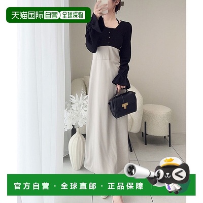 日本直邮Classical Elf 拼接设计分层风糖果袖收腰窄身连衣裙 [C0