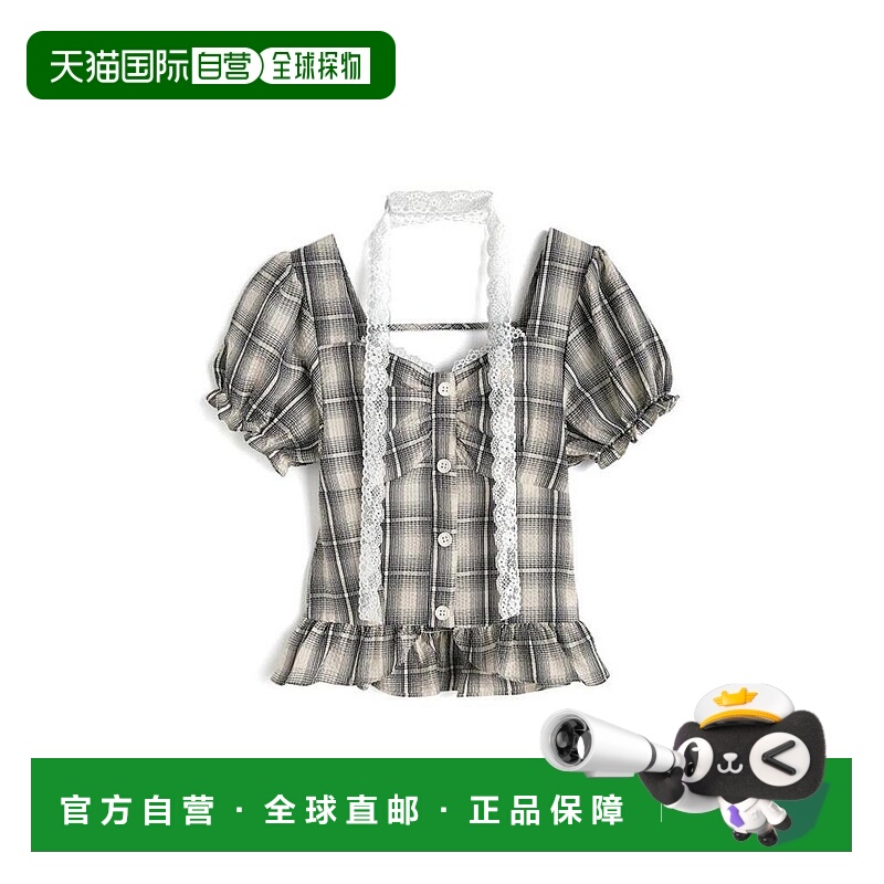 日本直邮日潮 GRL 带蕾丝颈圈的格纹荷叶边上衣 sd146裙子裤子