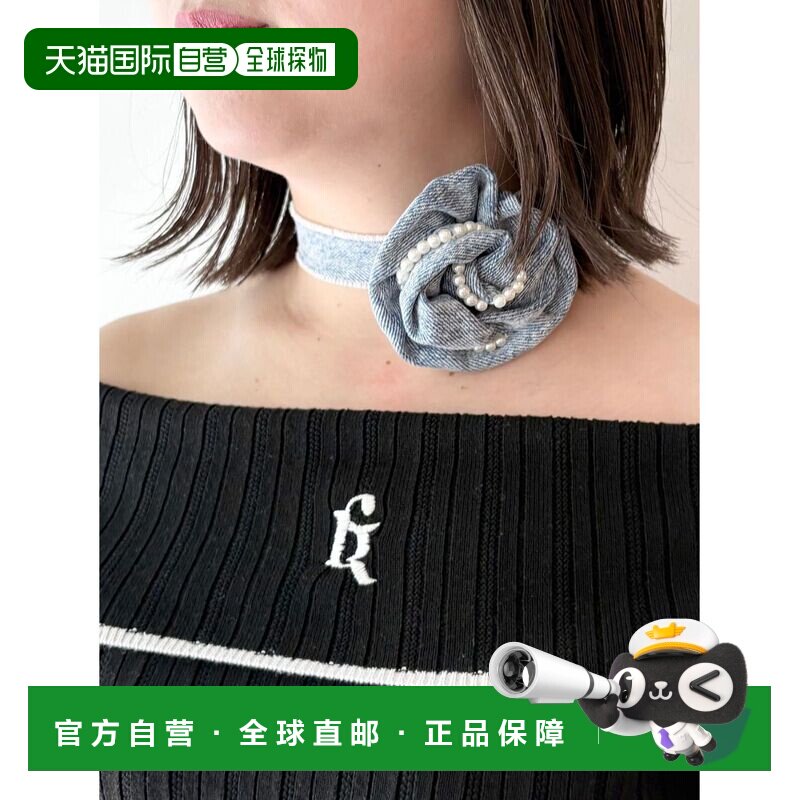 1h可退 日本直邮CALNAMUR 女装 丹宁玫瑰装饰珍珠锁骨链 59252090