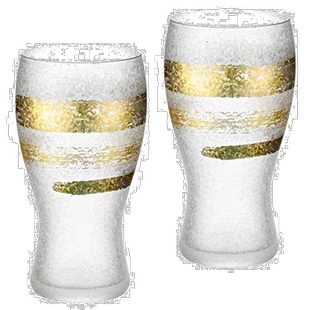 【日本直邮】ADERIA 啤酒杯2个金一字纹 380ml 日本制造 盒装礼品