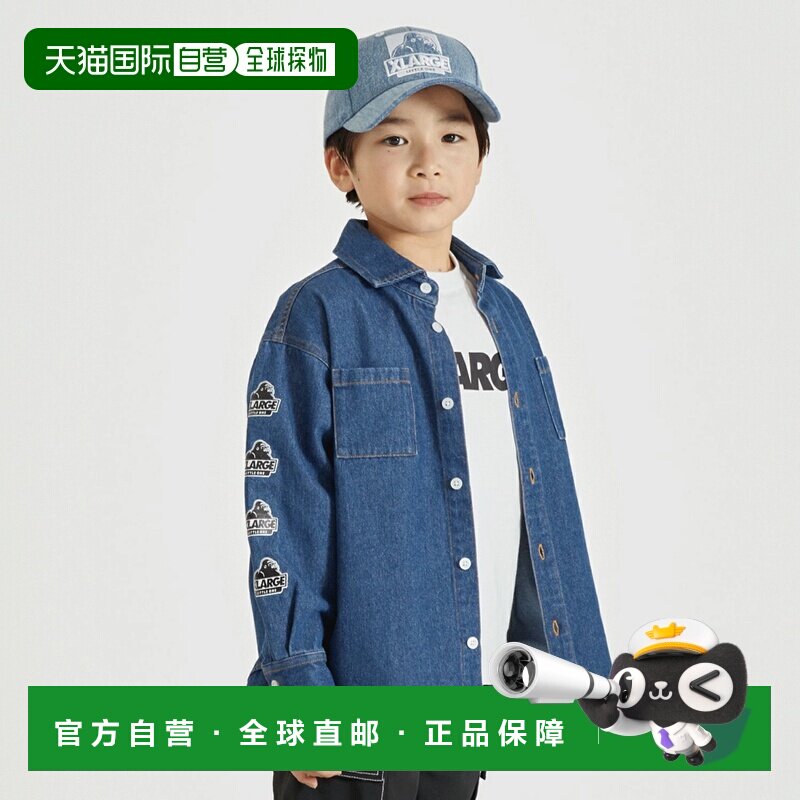 日本直邮NARUMIYA 特大码 儿童款(XLARGE KIDS) 补丁logo牛仔长袖