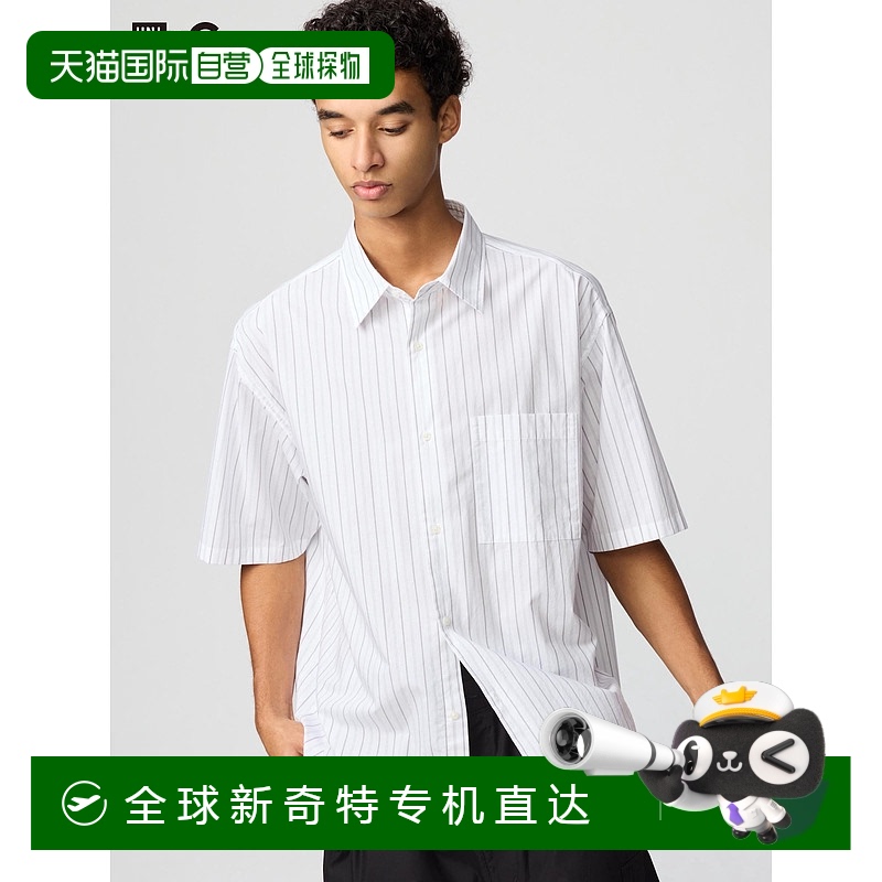 日潮跑腿UNIQLO优衣库 宽大短袖条纹衬衫 01 OFF WHITE 男女兼用