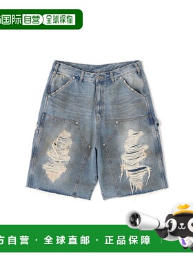 1h可退 日本直邮WHITELAND 男女通用复古双膝设计宽松牛仔短裤 78