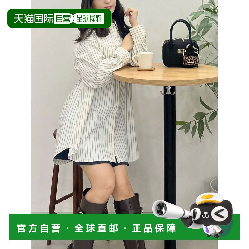 日本直邮MERCURYDUO 女装 宽松条纹刺绣衬衫 偏休闲学院风长款上