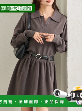 1h可退 日本直邮mystic女士宽松V领腰带设计感针织连衣裙 MYZ1061
