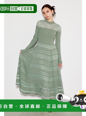 日本直邮Rienda 透明边框喇叭针织连衣裙 L/GRN1 [RI3465EW24322]