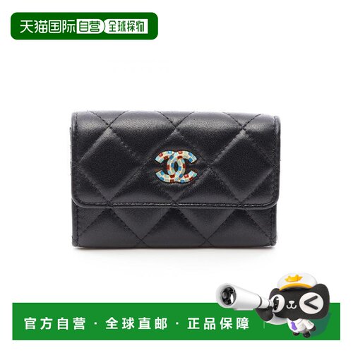 日本直邮中古Chanel香奈儿女A级95新card case卡包羊皮卡包黑色