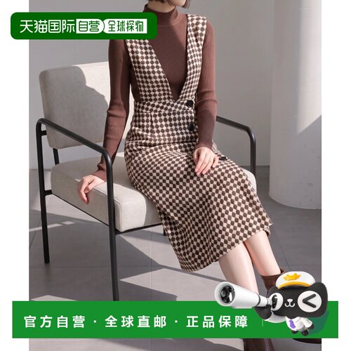 日本直邮deux amour 女装 千鸟格不对称扣饰连衣【付后1h可退】