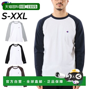 T恤带刺绣徽标休闲装 日本直邮Champion 插肩长袖 基本款 美国制 男士