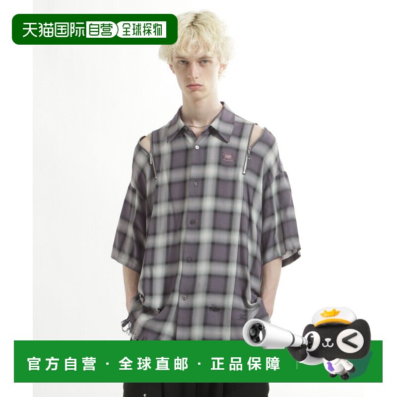 HARE 男女同款 做旧拉链格纹衬衫 665513 【付后1h可退】