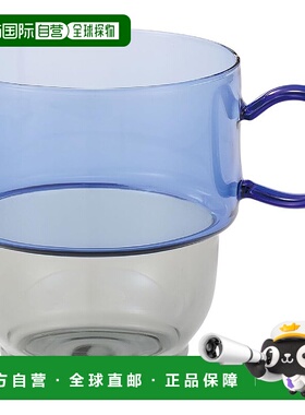 【日本直邮】CB Japan 玻璃耐热杯【蓝色x灰色】带手柄彩色 玻璃