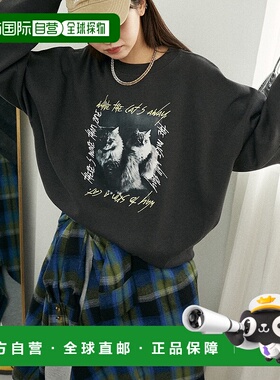 1h可退 日本直邮PUBLUX 女装 猫咪印花 加绒圆领卫衣 秋冬 322222