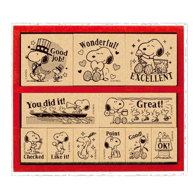 【日本直邮】Beverly 史努比印章 木制 奖励用印章套装 英于版