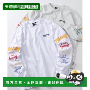 1h可退 日本直邮THRASHER男女同款纯棉长袖T恤 单点刺绣+双臂印花