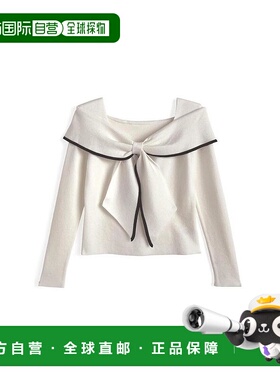 日本直邮日潮 GRL 秋冬韩系穿搭 蝴蝶结图案配色针织上衣 lt128