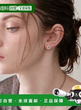1h可退 日本直邮NOJESS 女士 简约珍珠花朵耳钉 仿金镶锆石设计 3