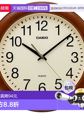 【日本直邮】Casio卡西欧 挂钟棕指针木纹26cm静音连续秒针IQ-136