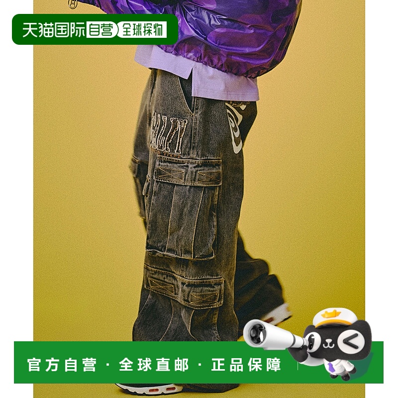 1h可退 日本直邮GALFY男女同款宽松型洗水牛仔工装裤七口袋设计 1