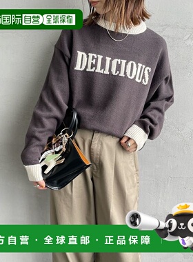 1h可退 日本直邮LOGAN Knitting Mills 女士撞色圆领提花logo毛衣