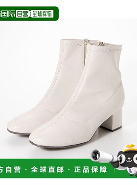 【日本直邮】Vivian高跟弹力短靴乳白色方头柔软皮革时尚百搭时装