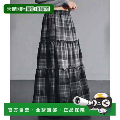 日本直邮Lace Ladies 蕾丝女士格纹层叠半身裙 长裙灰色A字裙