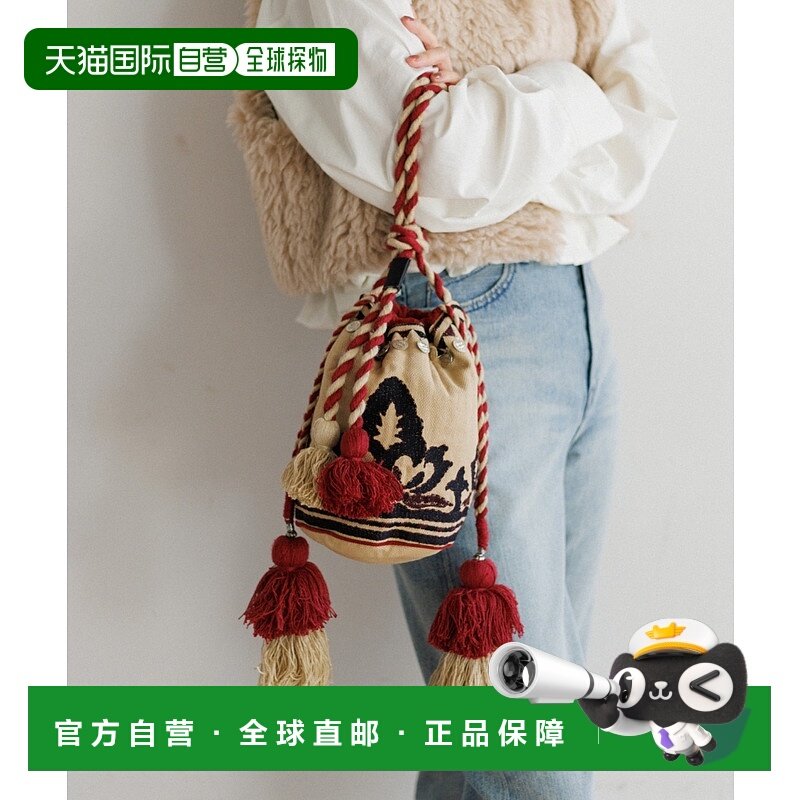 1h可退 日本直邮LEIN 男女同款 几何刺绣抽绳包 装饰流苏设计 AL5