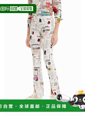 日本直邮Desigual 新闻报纸印花开衩长裤 [DE819EW21501]