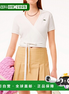 1h可退 日本直邮LACOSTE女士鹿仔纹裹身设计短款半袖Polo衫 PF718