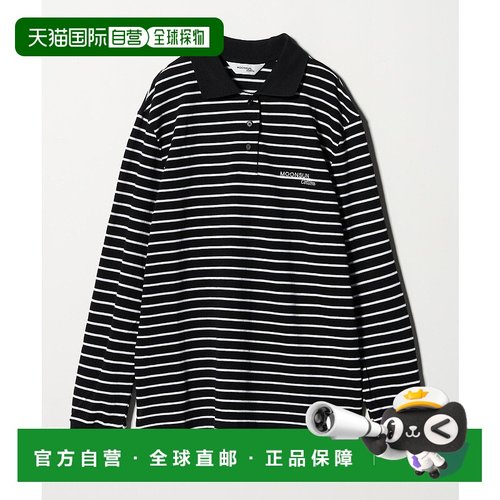 1h可退 日本直邮MOONSUN 女士宽松长袖 Polo 衫 罗纹配色刺绣简约