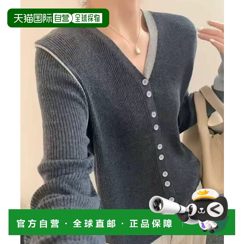 1h可退 日本直邮sorule女士V领撞色设计针织开衫 宽松百搭单穿亮