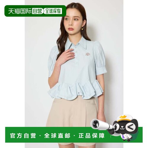 日本直邮rienda 蓬松褶边下摆衬衫 BLU泡泡袖