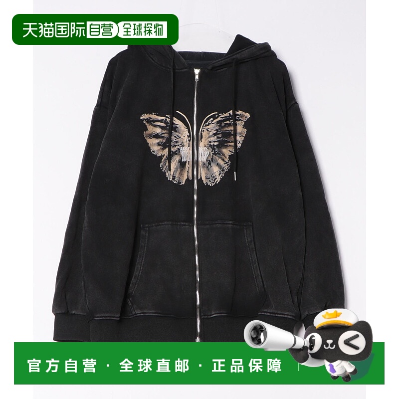 1h可退 日本直邮dispark 女装 宽松版型 蝴蝶印花半拉链连帽衫 DI