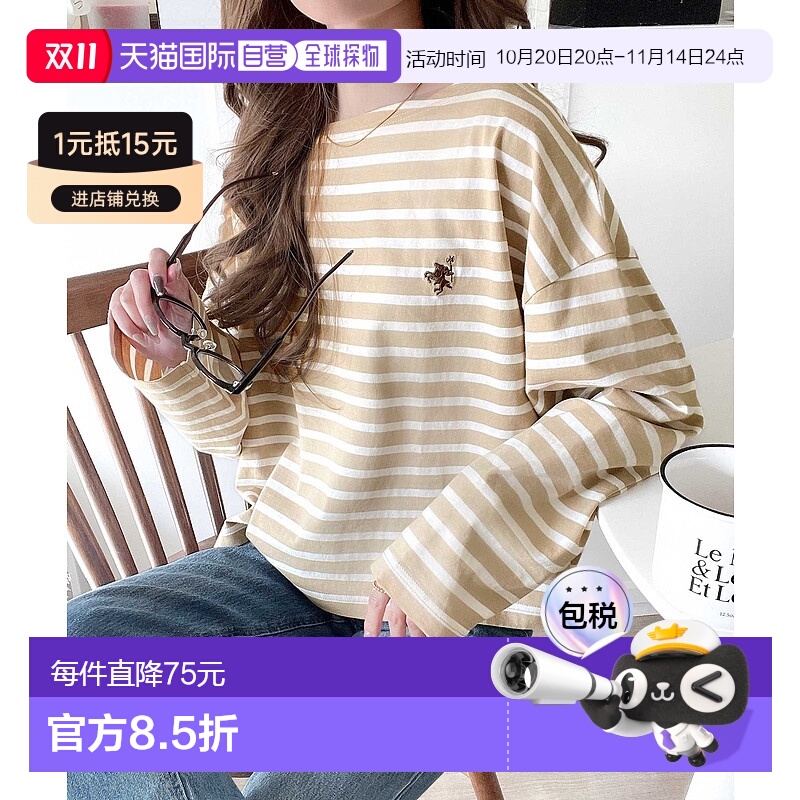 1h可退 日本直邮Classical Elf 女士有机棉条纹长袖T恤 ce1260325