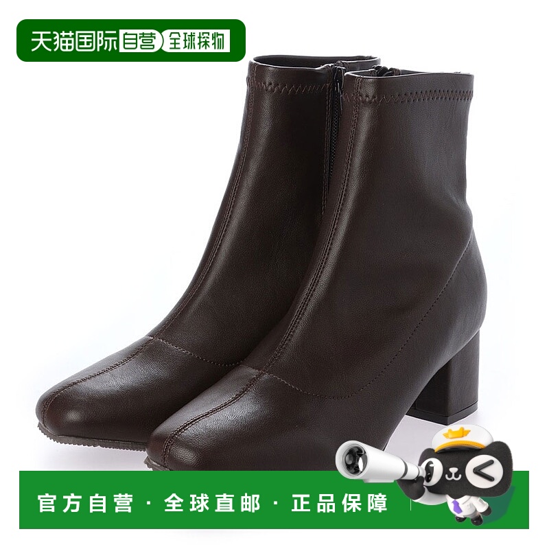 【日本直邮】Vivian女士弹力靴深棕色方头PU材质低帮舒适复古日常