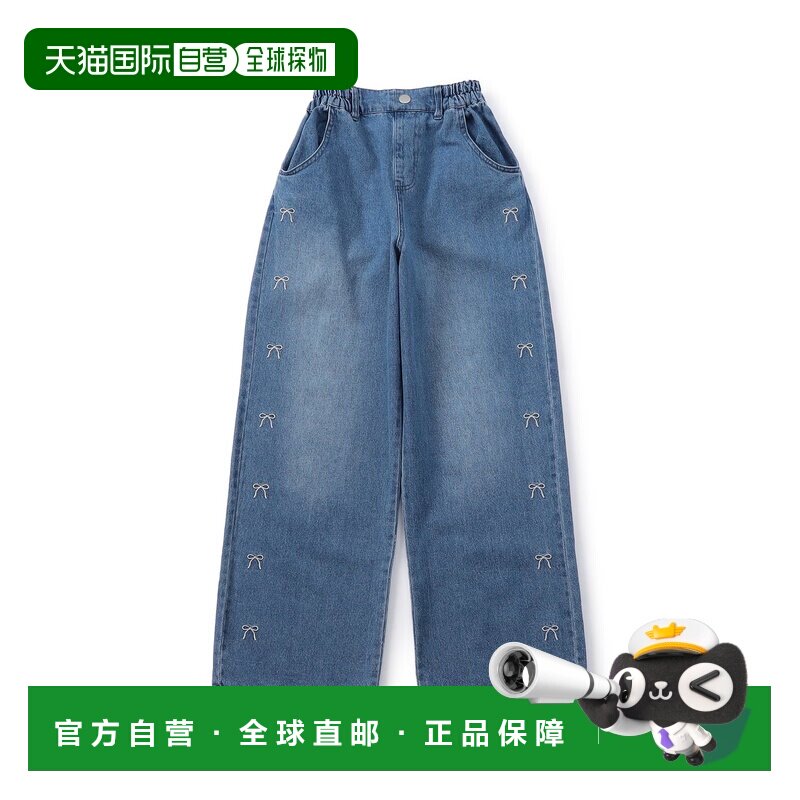 1h可退 日本直邮ALGY 女童 宽松版型丹宁阔腿裤 多次加工做旧风 G