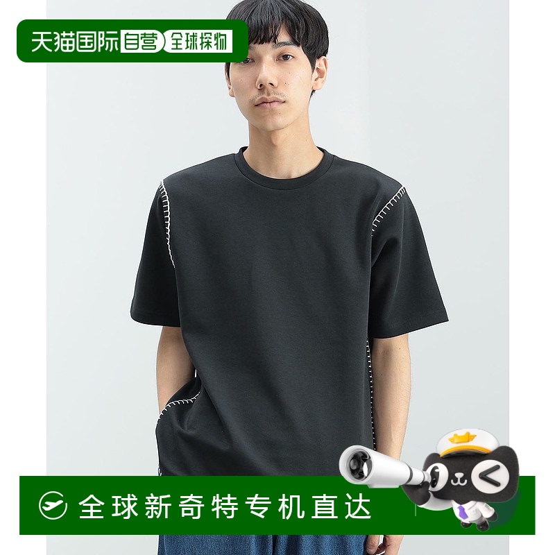 日本直邮beams  线条缝边圆领套头修身短袖T恤 男款