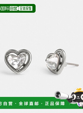 1h可退 日本直邮COACH 蔻驰女士心形晶钻耳钉 CT187 SLV