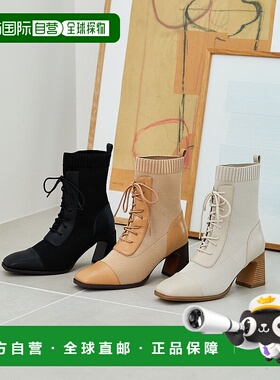 日本直邮Oriental Traffic 蕾丝针织跟靴 31433 OR526BW002341