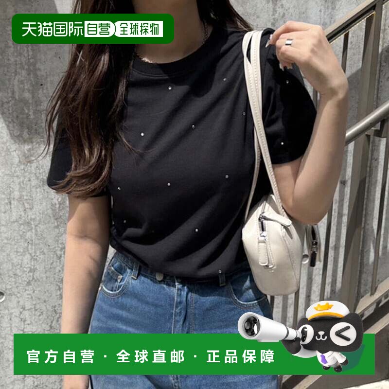 日本直邮纯棉  线条石纹圆点T恤 黑色