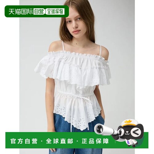 日本直邮LILY BROWN 棉质蕾丝一字肩上衣 WHT白色