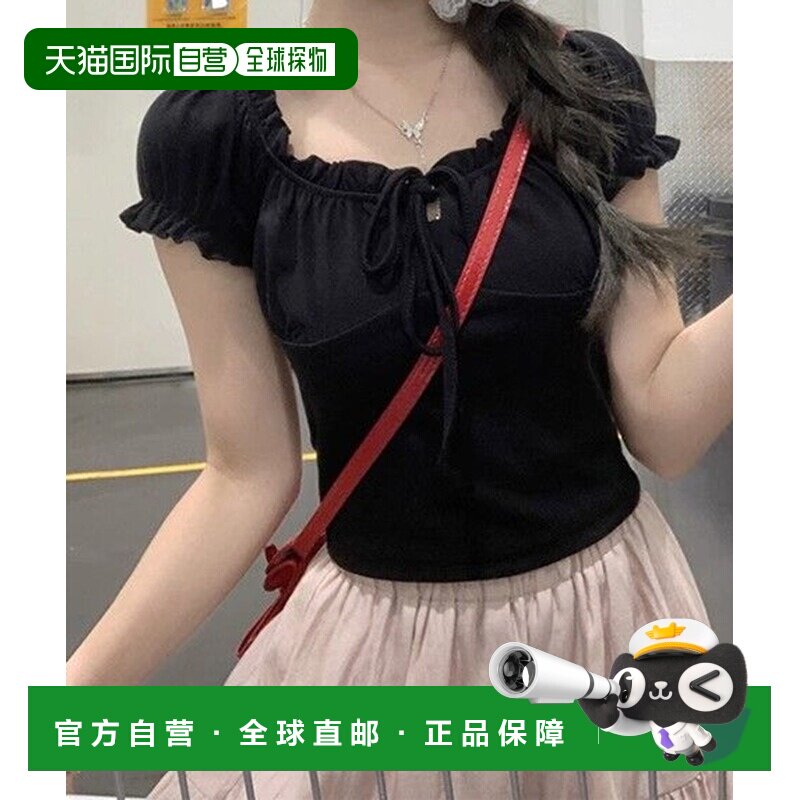 WESTSEA 女士方领蝴蝶结荷叶边泡泡袖短袖上衣 SELSL490