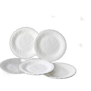 Narumi鸣海 浮雕蕾丝花纹纯白骨瓷餐盘晚餐盘子套装 5件套17cm