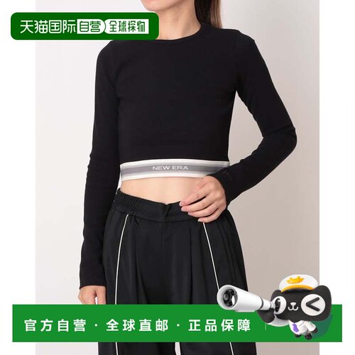 日本直邮NEW ERA 女士长袖T恤 WS LS 短款罗纹T恤 提花织带 黑色