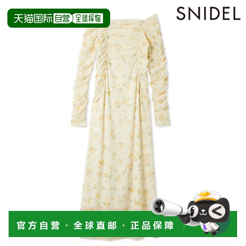 日本直邮SNIDEL 植绒印花褶皱连衣裙长袖长款swco261052图片