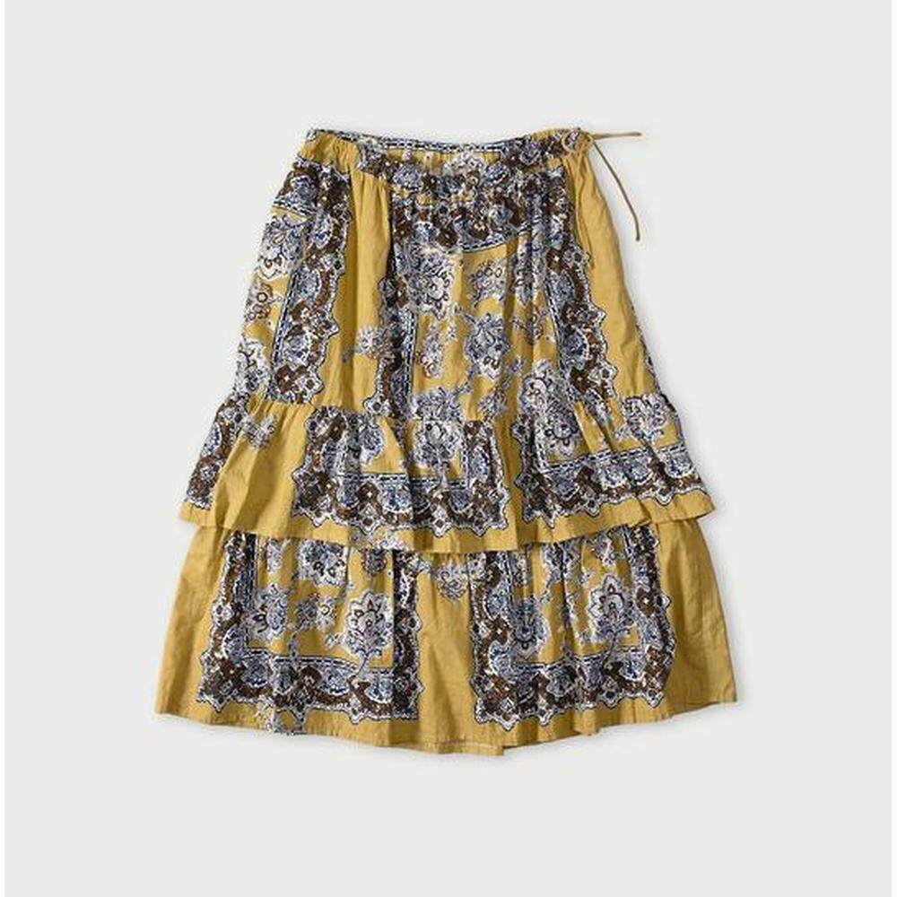 1h可退 日本直邮45R 印度卡迪棉佩斯利多层荷叶边半身裙