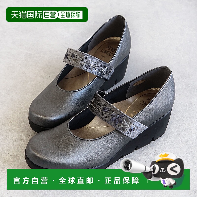 日本直邮First Contact 女士坡跟鞋5.5厘米绑带圆头坡跟舒适稳固3