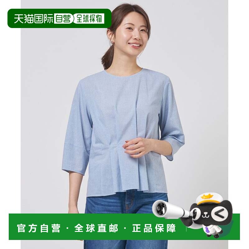 日本直邮ONWARD J.PRESS LADIES 亚麻迷你格纹套头衬衫 萨克斯蓝