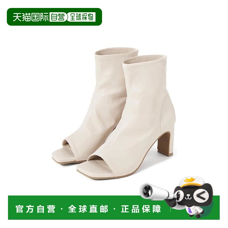 日本直邮日潮 GRL 露趾皮革中筒靴 ZR1028高跟鞋靴子时尚法式厚底